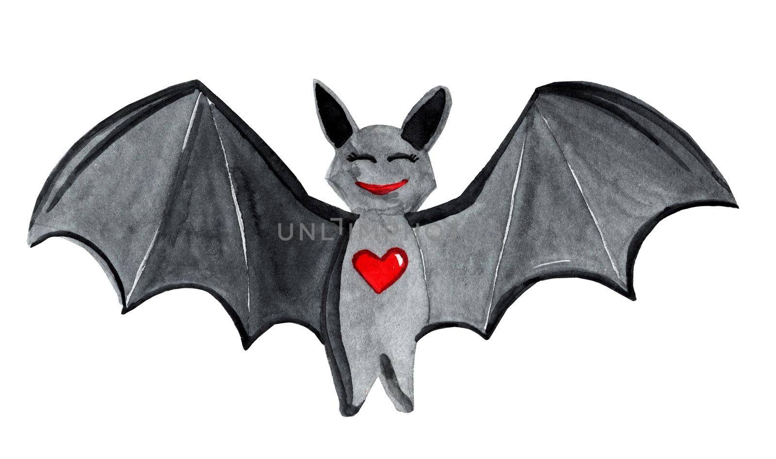 watercolor cute halloween bat isolated on white background by dreamloud