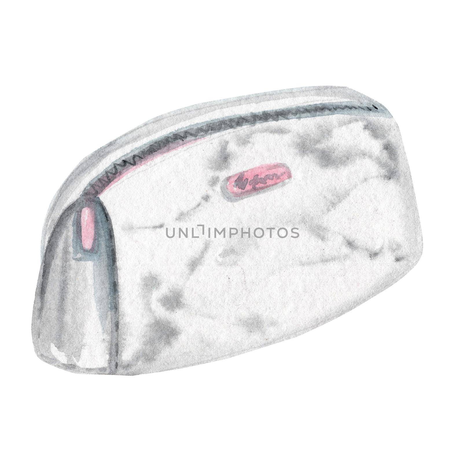 watercolor marble gray pen case for school on white background