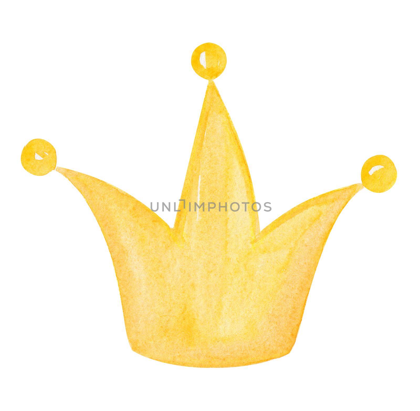 watercolor yellow princess crown isolated on white background. King gold crown illustration