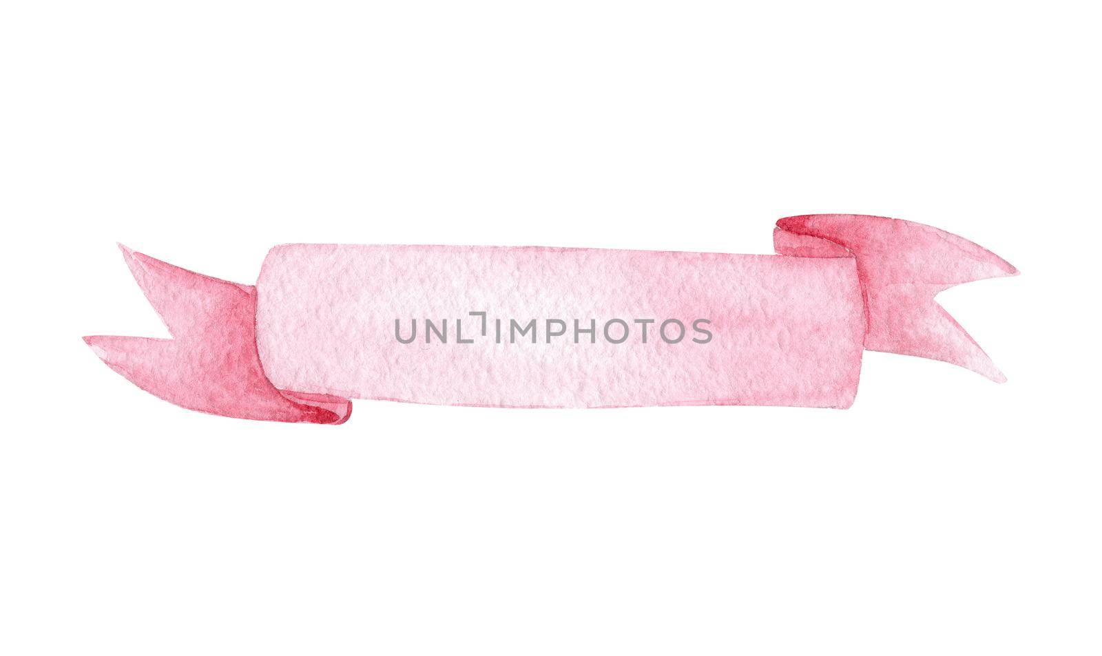 watercolor pink banner flag isolated on white background for baby shower cards, wedding invitations, birthday designs