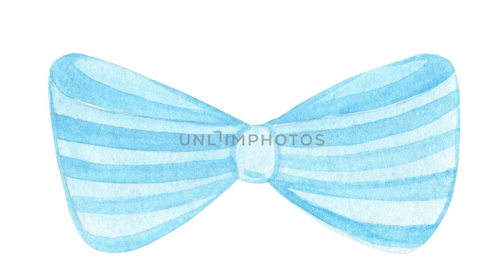 watercolor hand drawn blue bow with stripes isolated on white background by dreamloud
