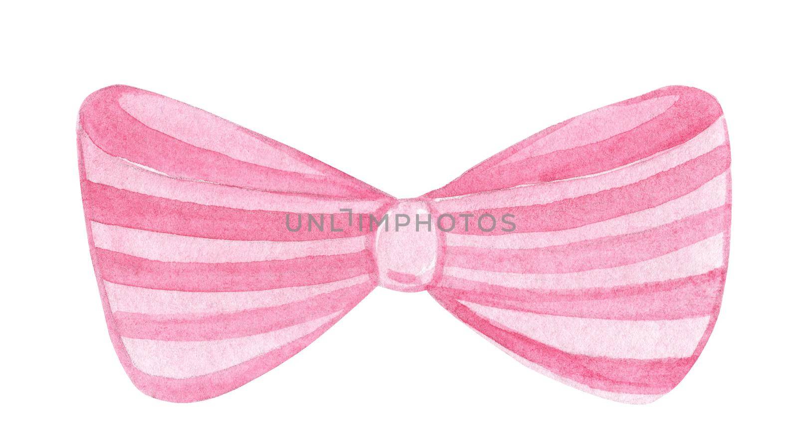 watercolor hand drawn cute pink bow tie with stripes isolated on white by dreamloud