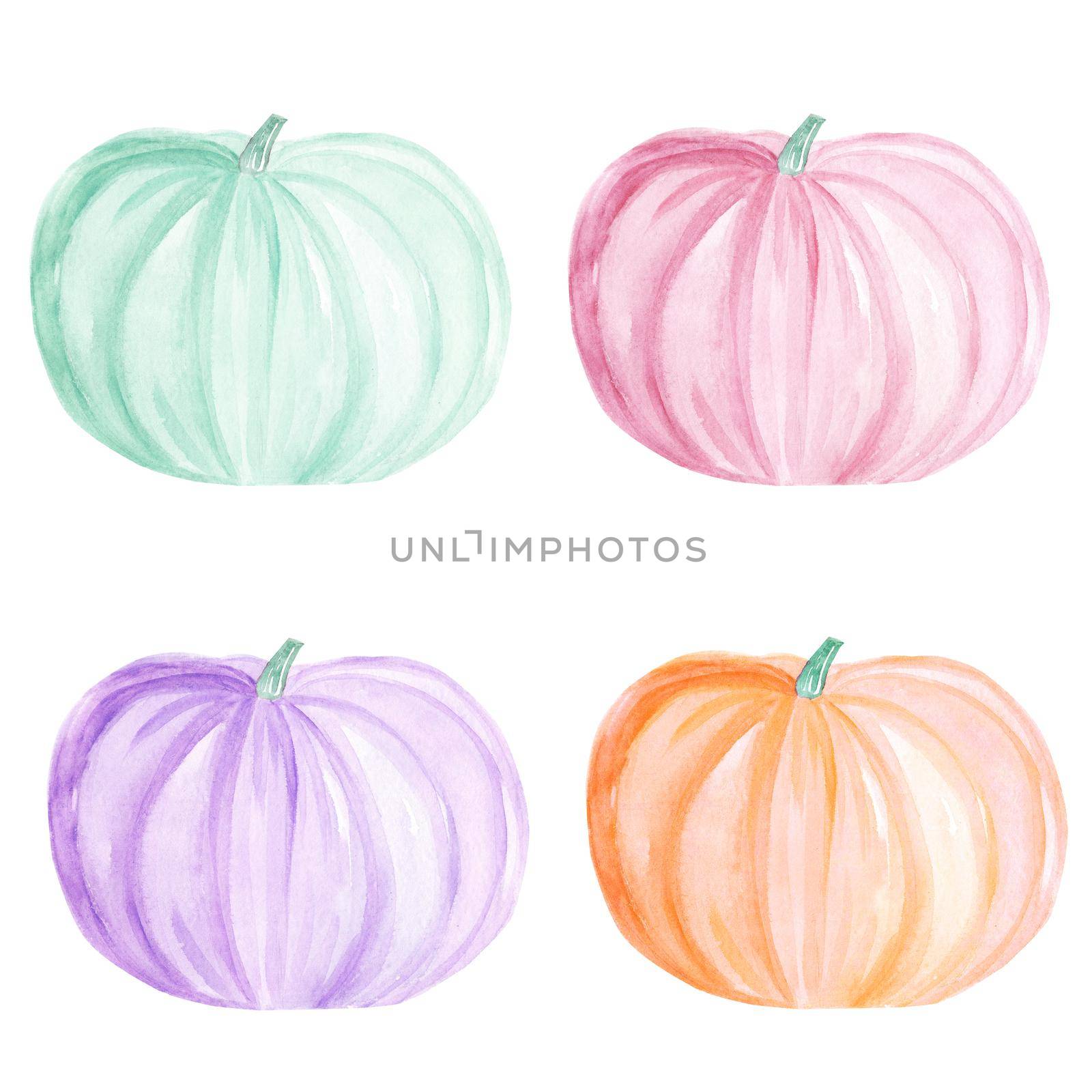 watercolor pastel pumpkins set isolated on white background. For thanksgiving , cute halloween , baby shower invitations