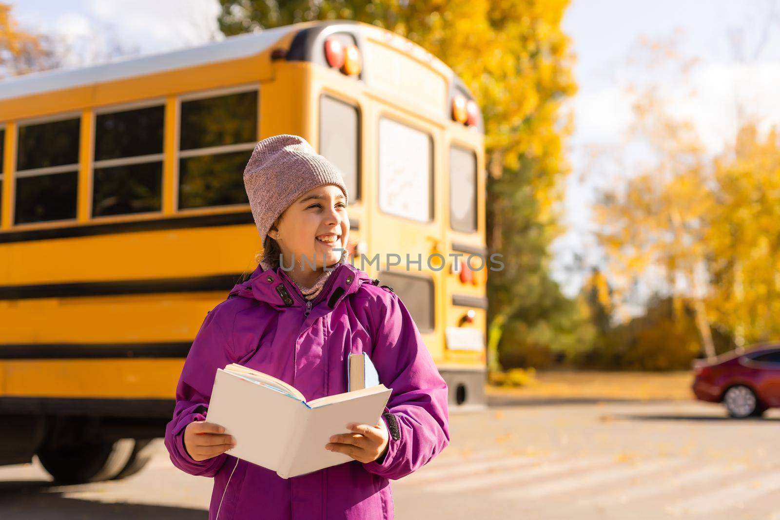 nine years old girl student at school.