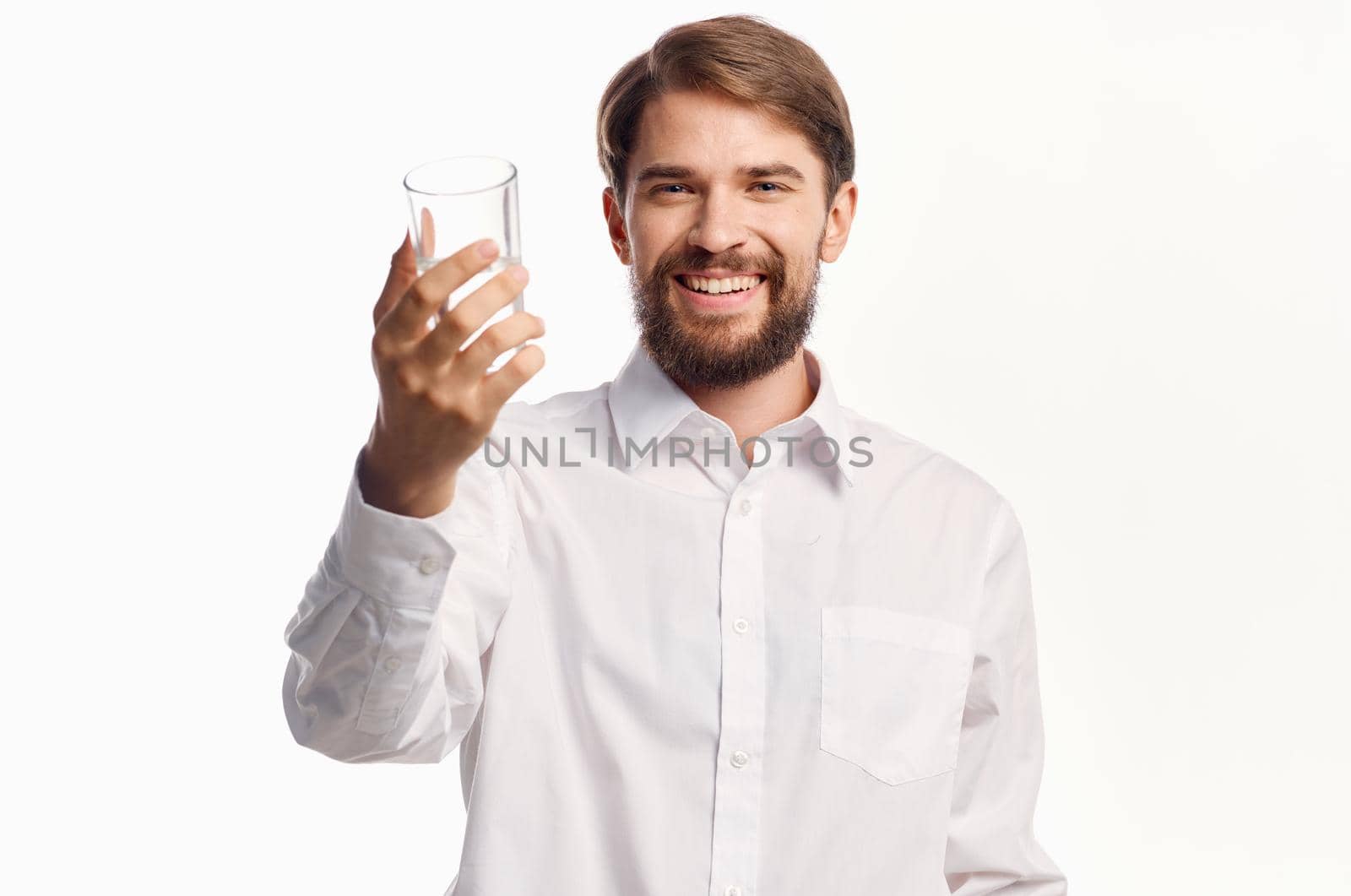 bearded man health care Pure water isolated background. High quality photo