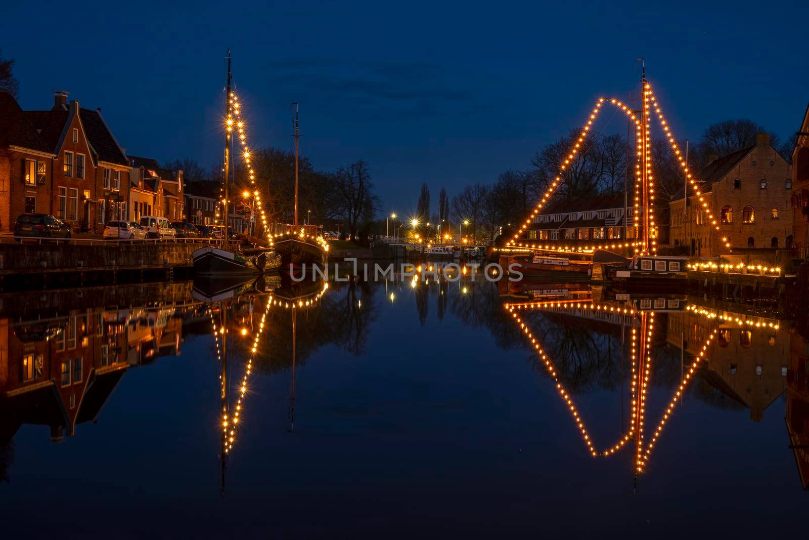 Historical city Dokkum in christmas time in the Netherlands at night by devy