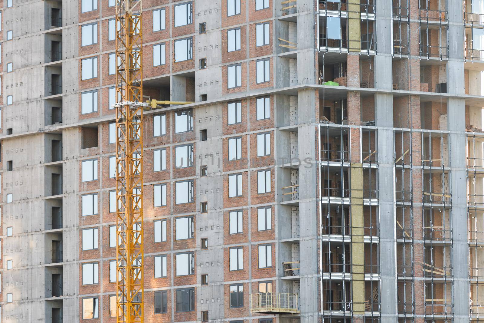 Crane and building construction site.