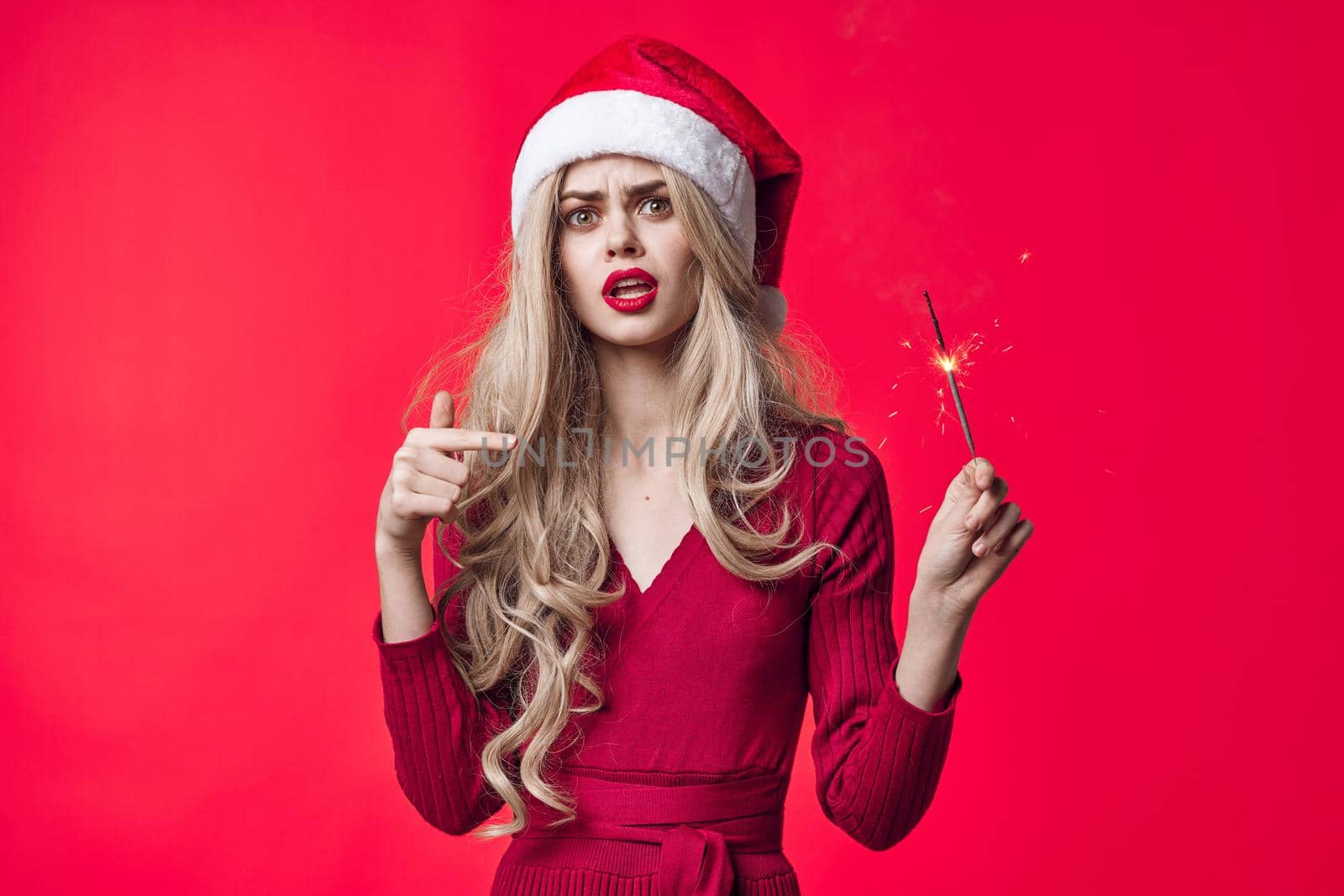 woman wearing new year clothes posing decoration fashion christmas. High quality photo