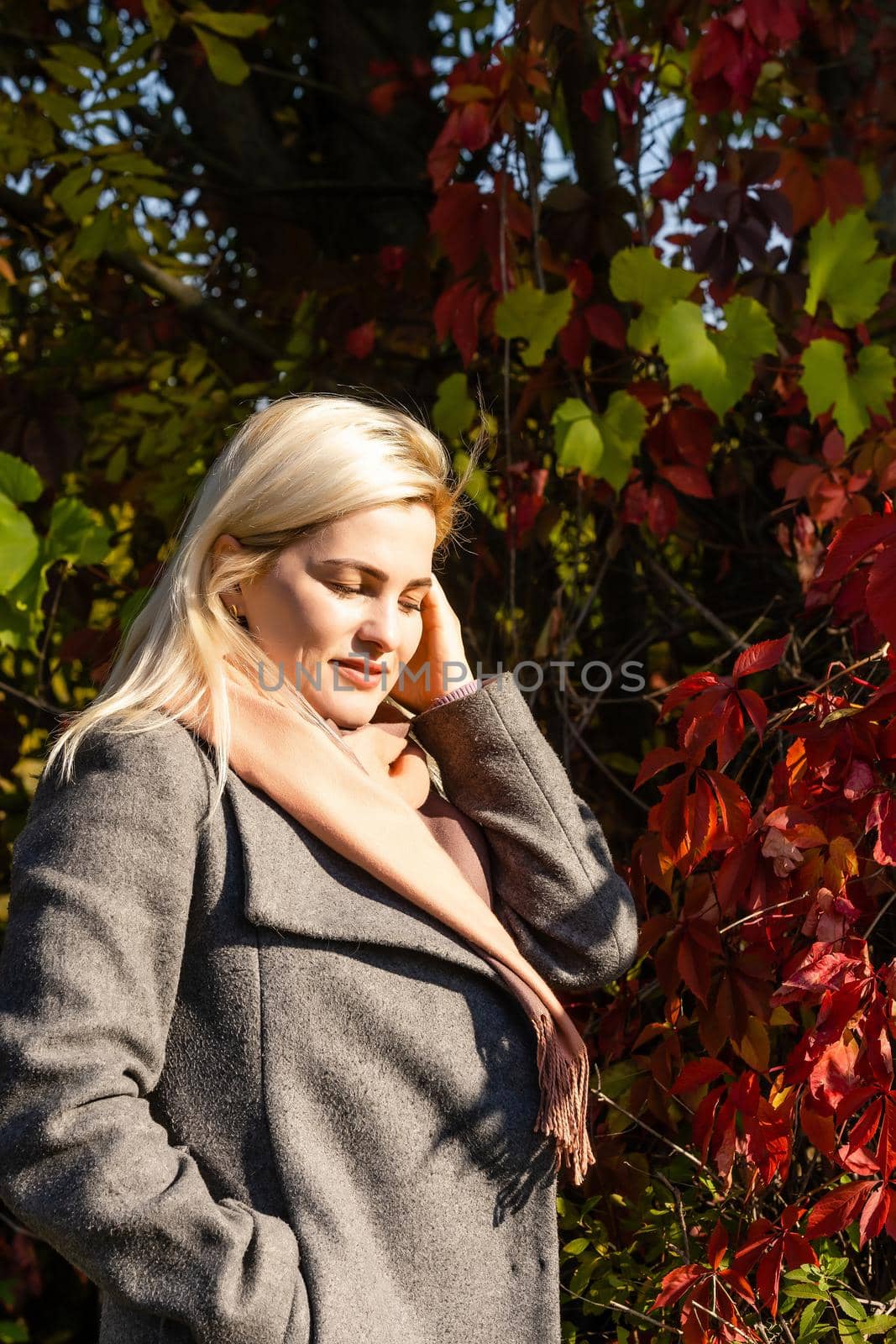 Portrait of Young Fashion Woman Outdoor on Autumn Background. Toned Photo with Bokeh and Copy Space