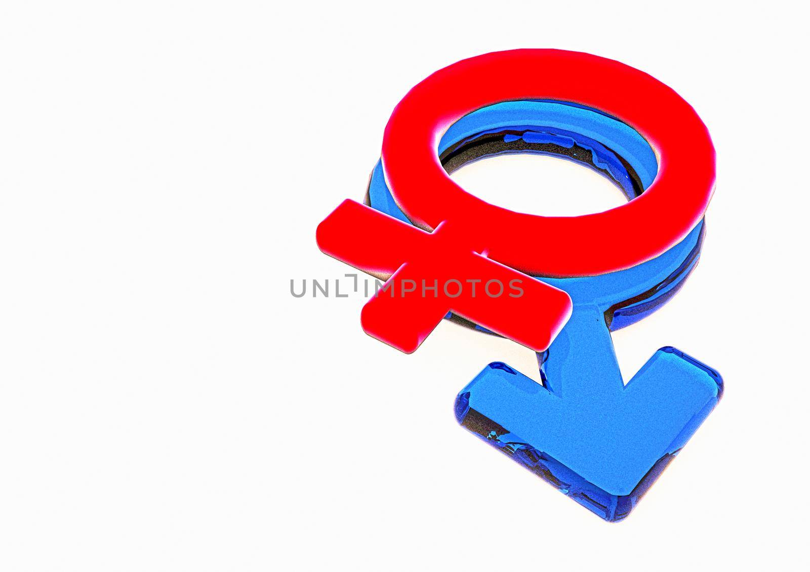 Dimensional man's and female signs on a white background. 3D render.