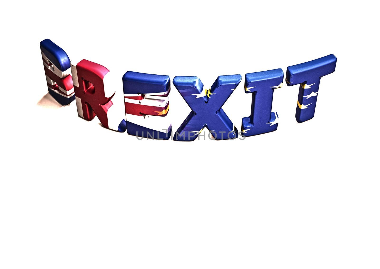 Glossy three-dimensional inscription Br Exit on dimensional background. 3D illustration.