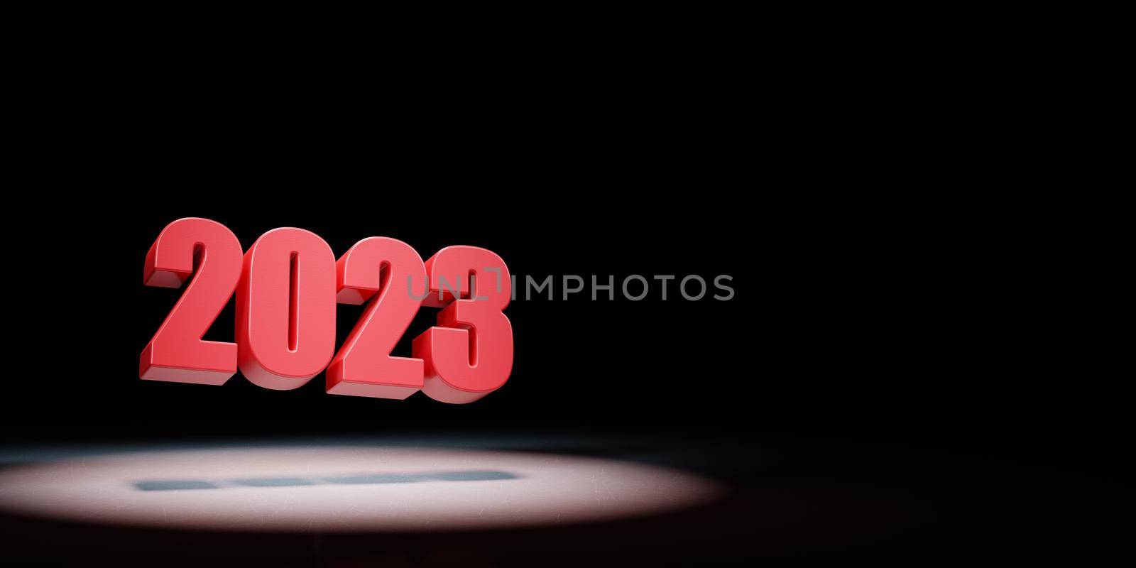 Red 2023 Year Number Text Spotlighted on Black Background with Copy Space 3D Illustration