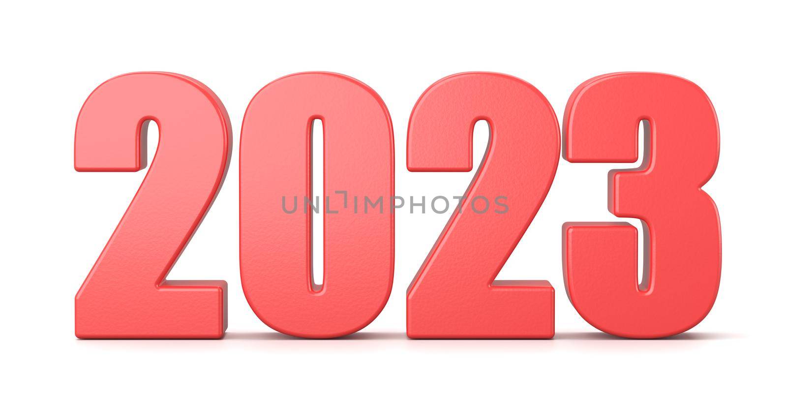 Red 2023 Year Number Text on White Background 3D Illustration