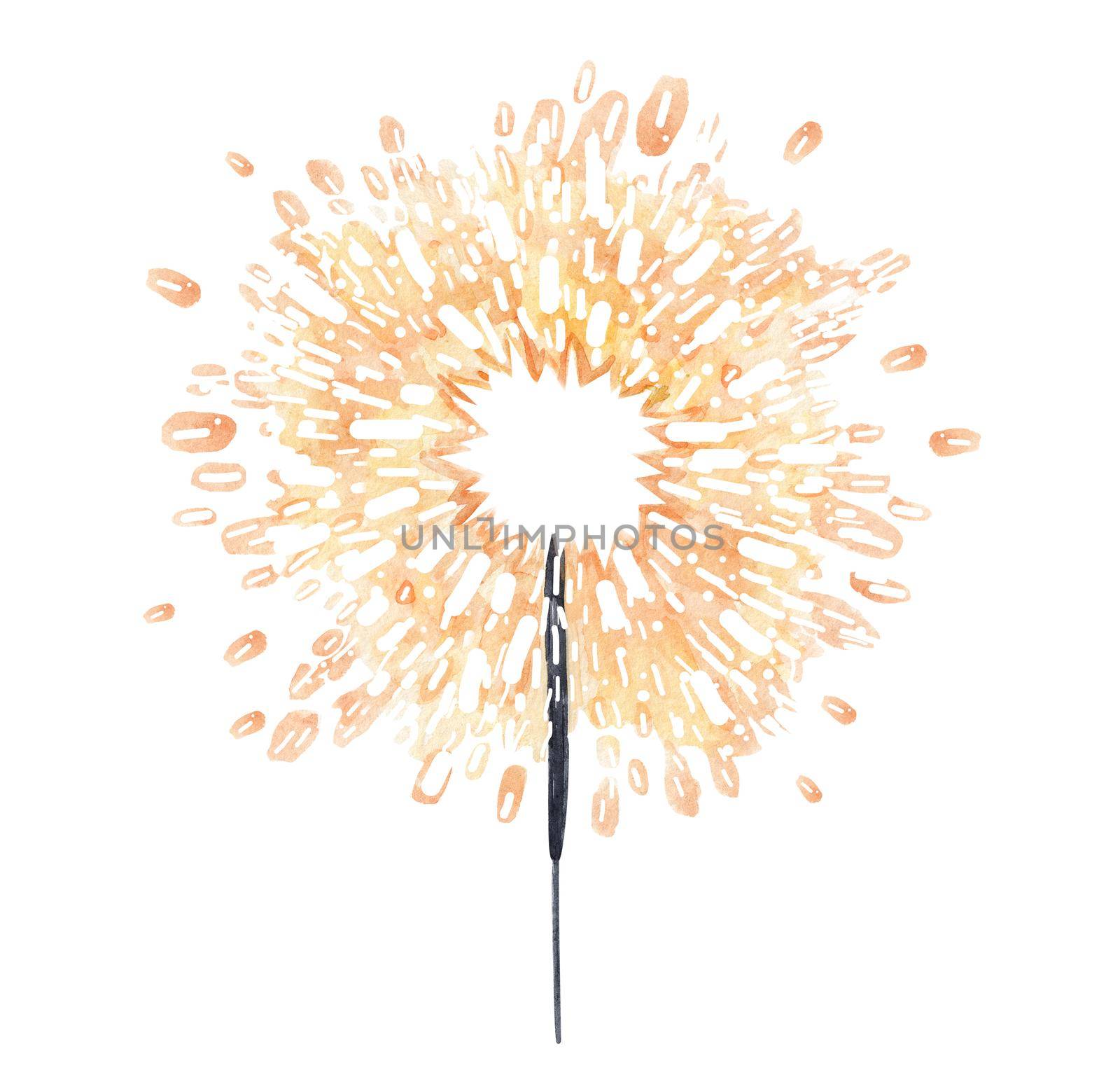 Watercolor bengal light isolated on white background. Hand drawn fireworks illustration