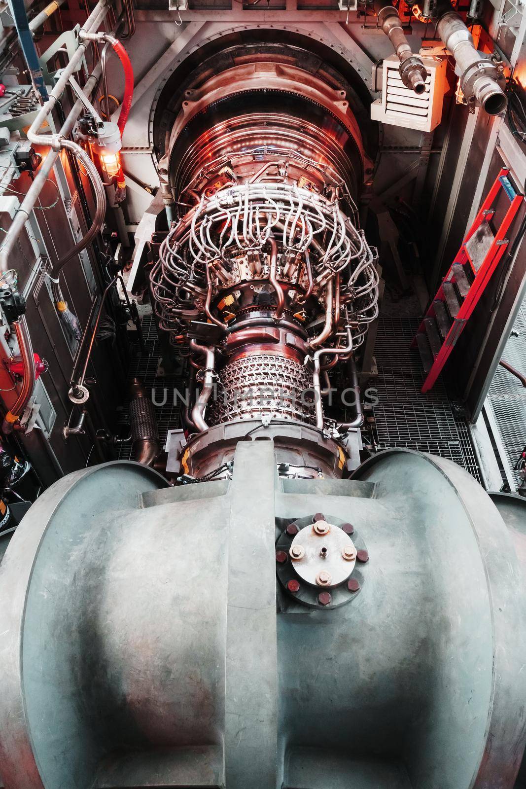 Gas turbine turbine generator with a turbocharger general plan in the module. Clean energy