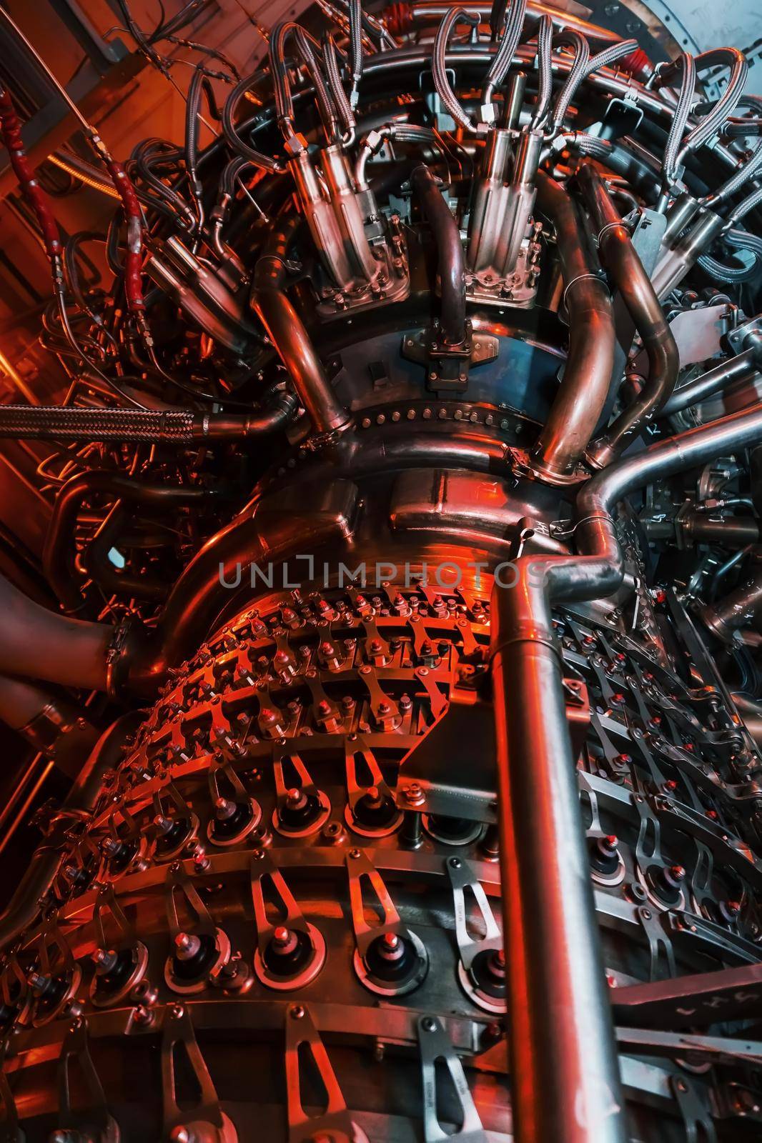 Parts of the operational gas turbine engine of a jet aircraft. Heavy industry and industry.