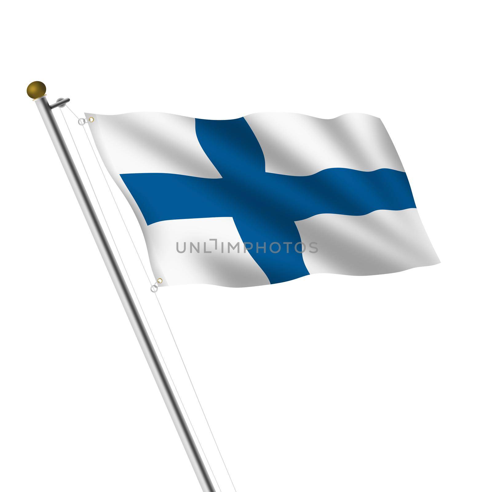 A Finland Flagpole 3d illustration on white with clipping path