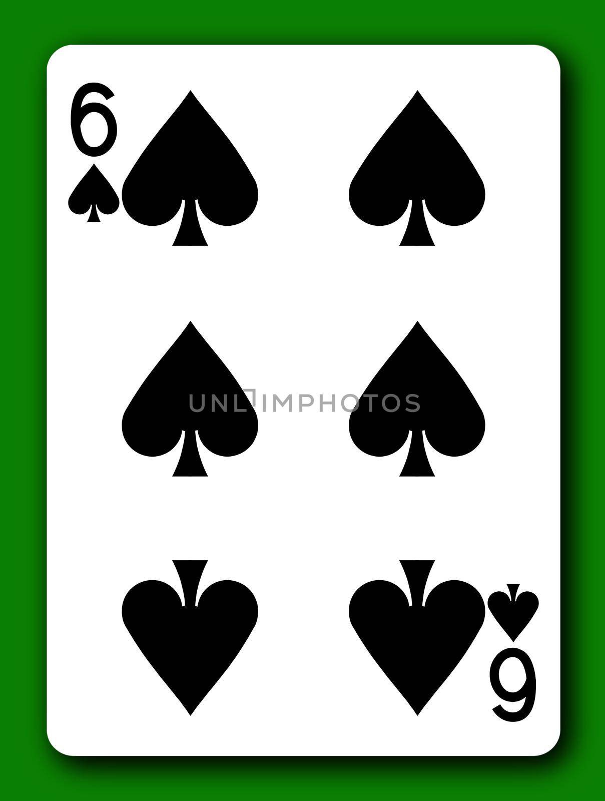 6 Six of Spades playing card with clipping path to remove background and shadow 3d illustration