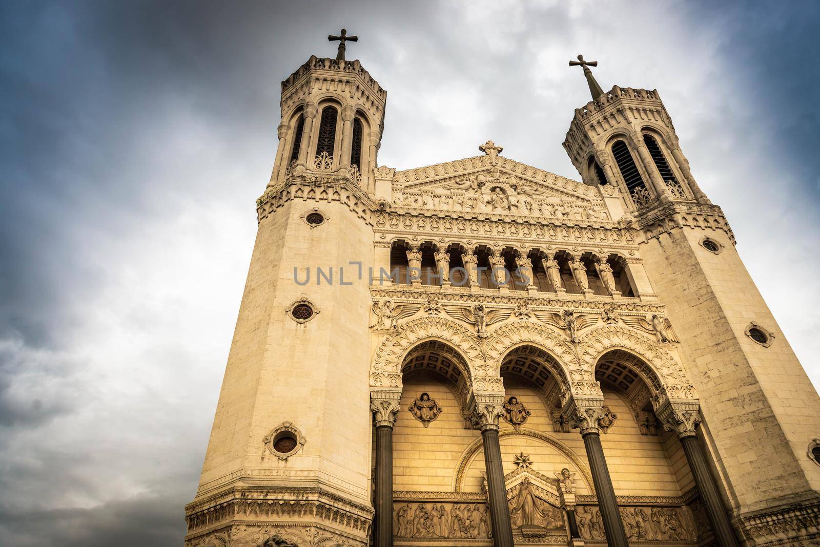 The Basilica Notre Dame de Fourviere in Lyon in the Rhone, France by Frederic