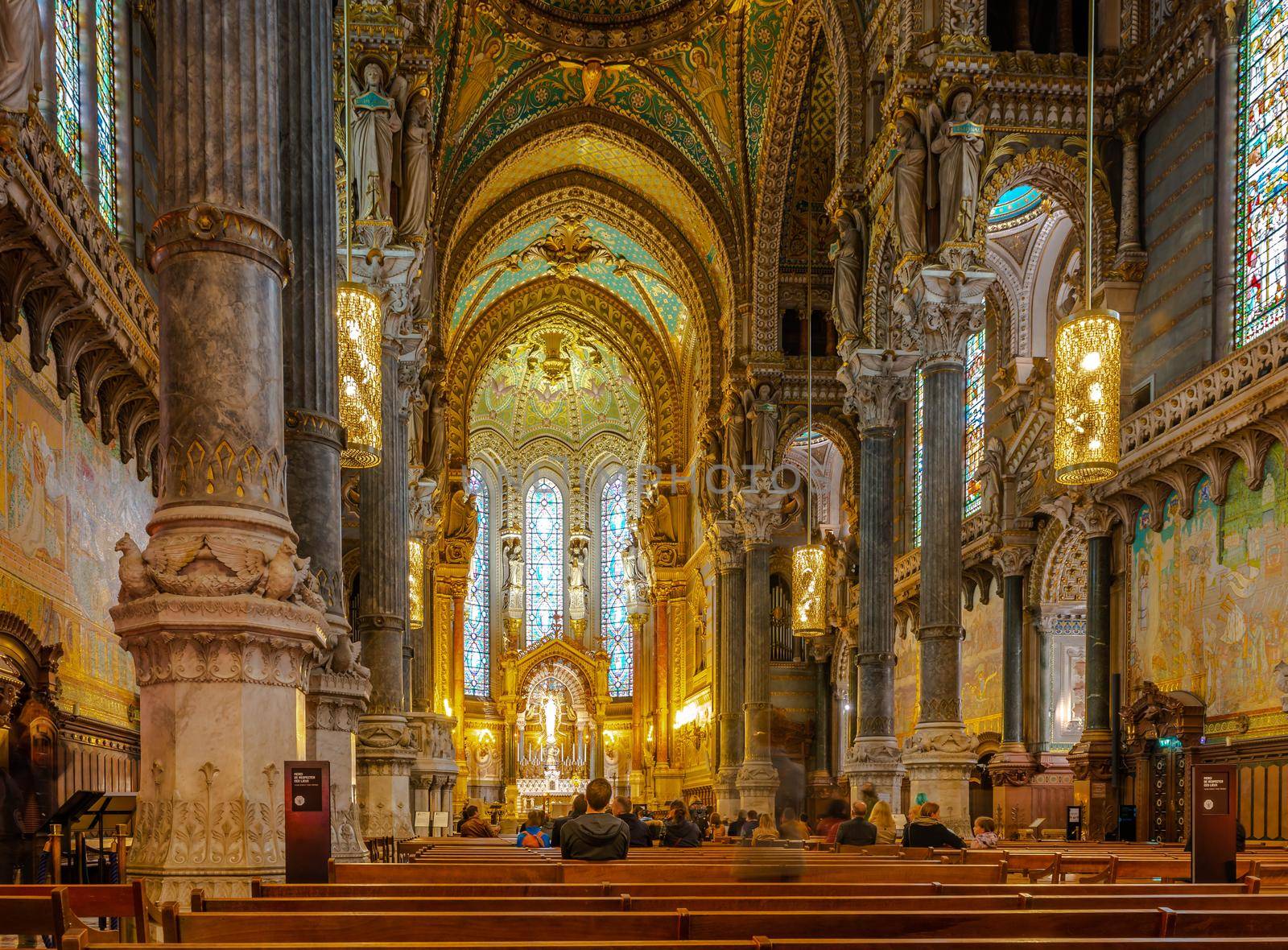 The interior of Notre Dame de Fourviere basilica in Lyon in the Rhone, France by Frederic