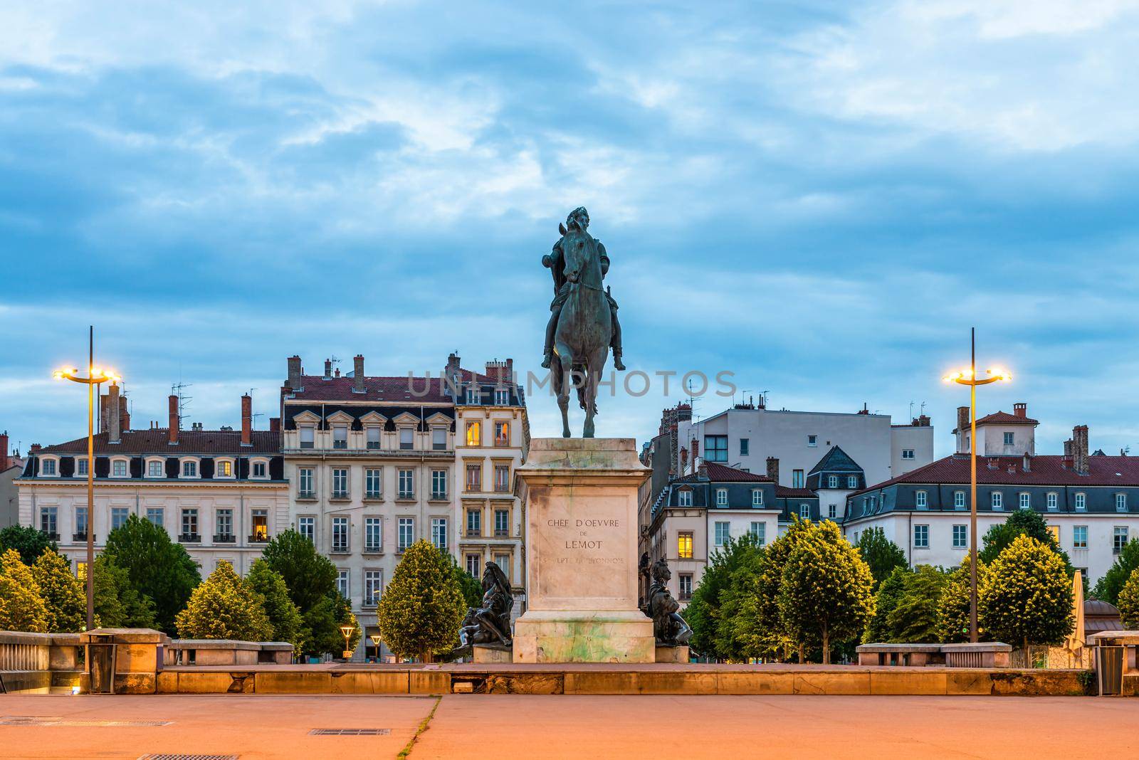Statue of King Louis XIV on Place Bellecour in Lyon in the Rhone, France by Frederic