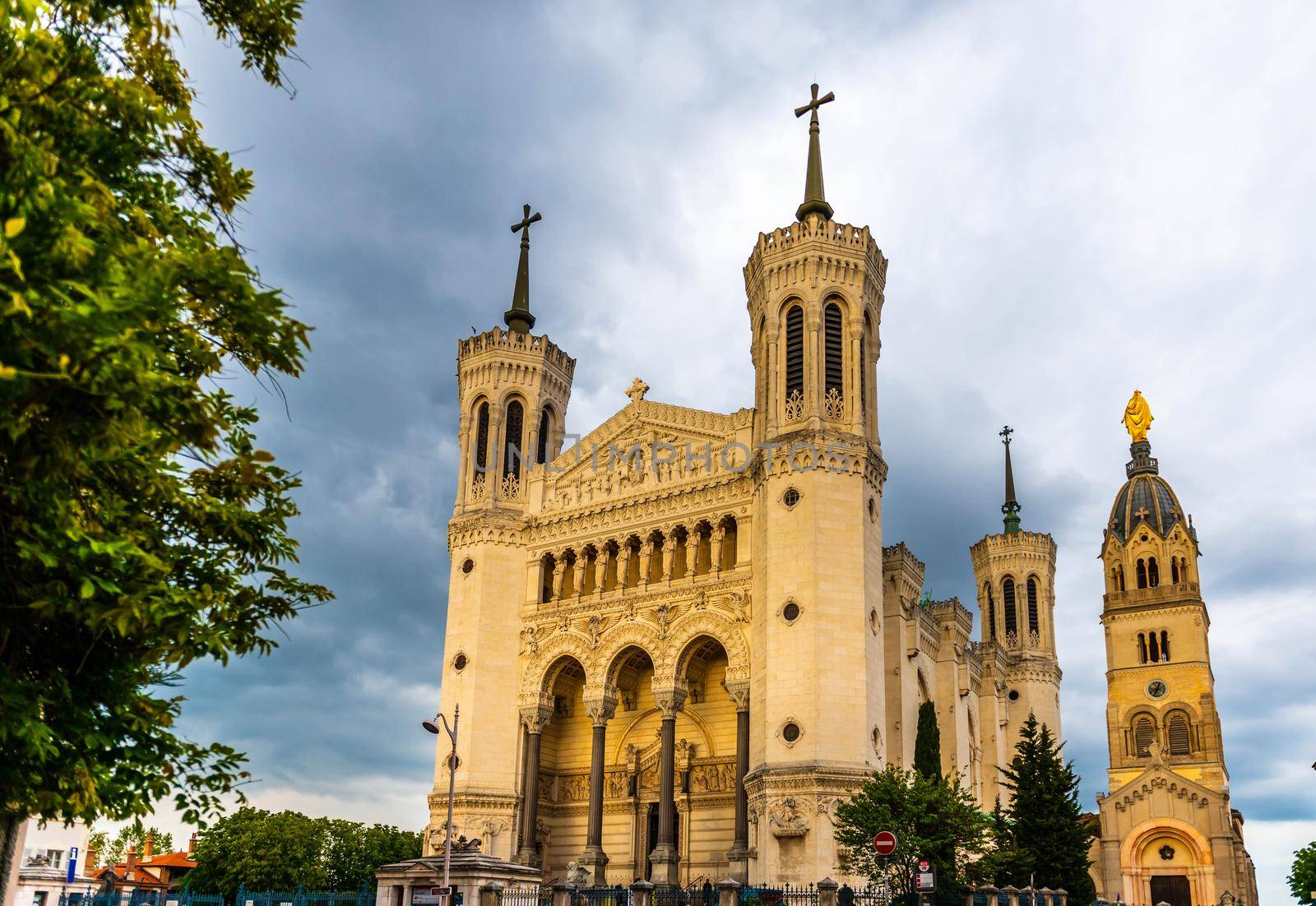 The Basilica Notre Dame de Fourviere in Lyon in the Rhone, France by Frederic