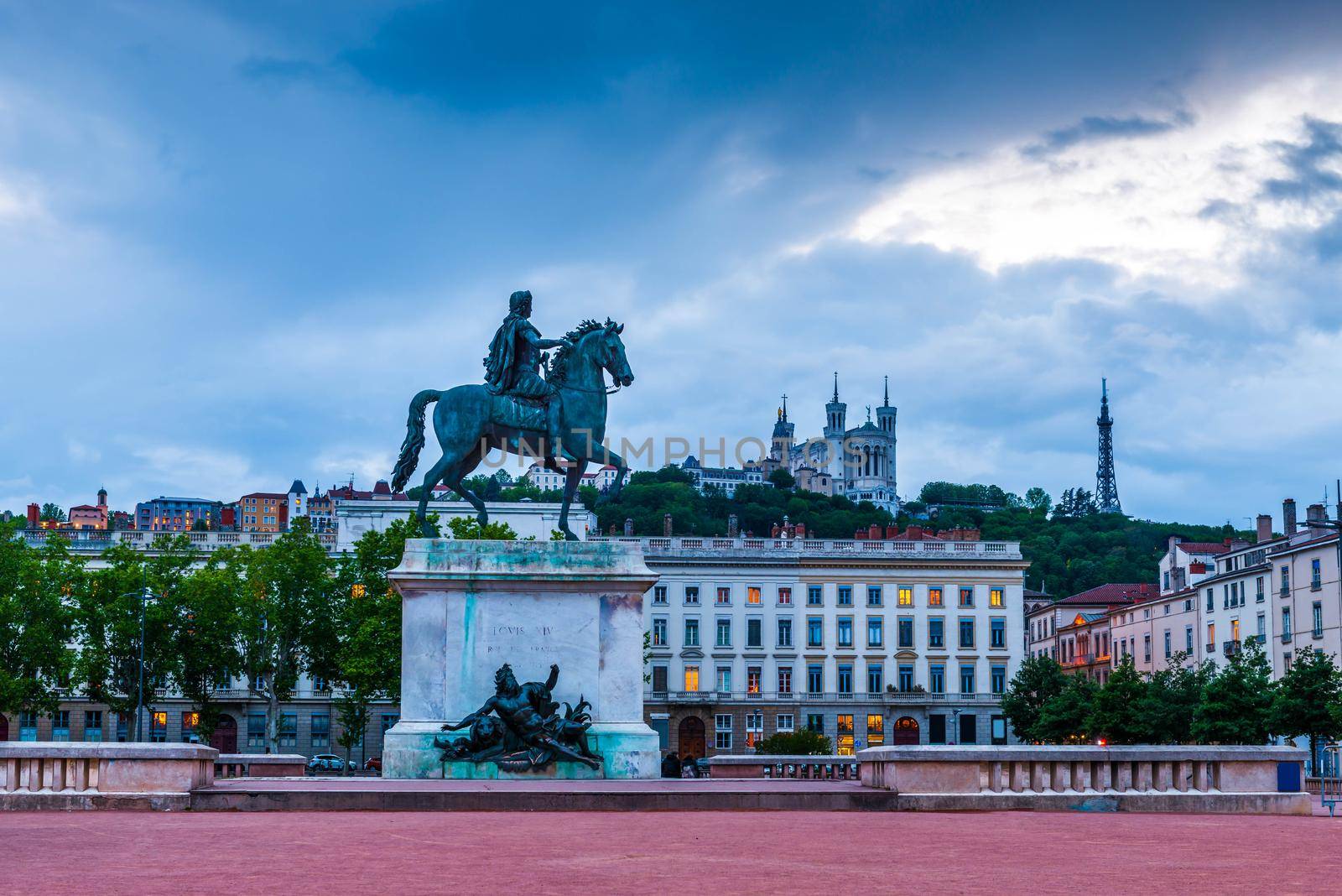 Statue of King Louis XIV on Place Bellecour in Lyon in the Rhone, France by Frederic