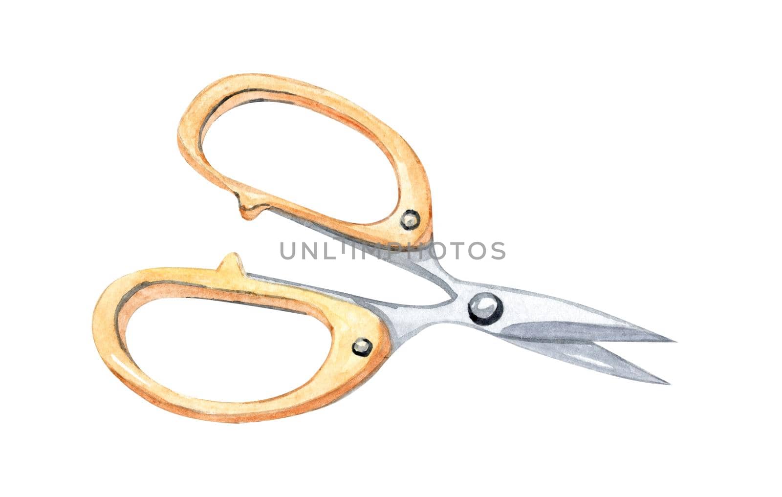 Watercolor yellow scissors isolated on white background by dreamloud