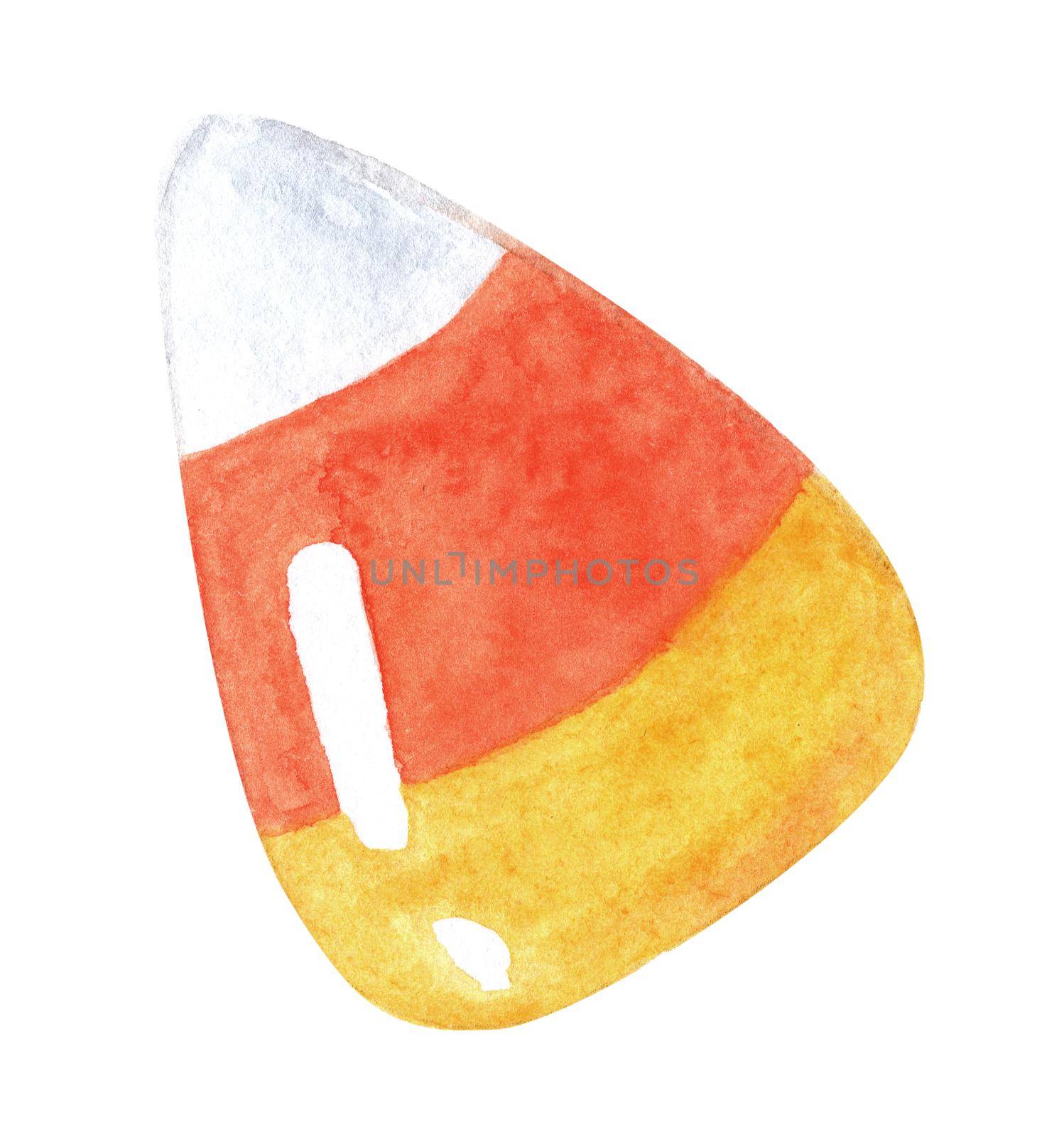 Watercolor candy corn halloween dessert isolated on white by dreamloud