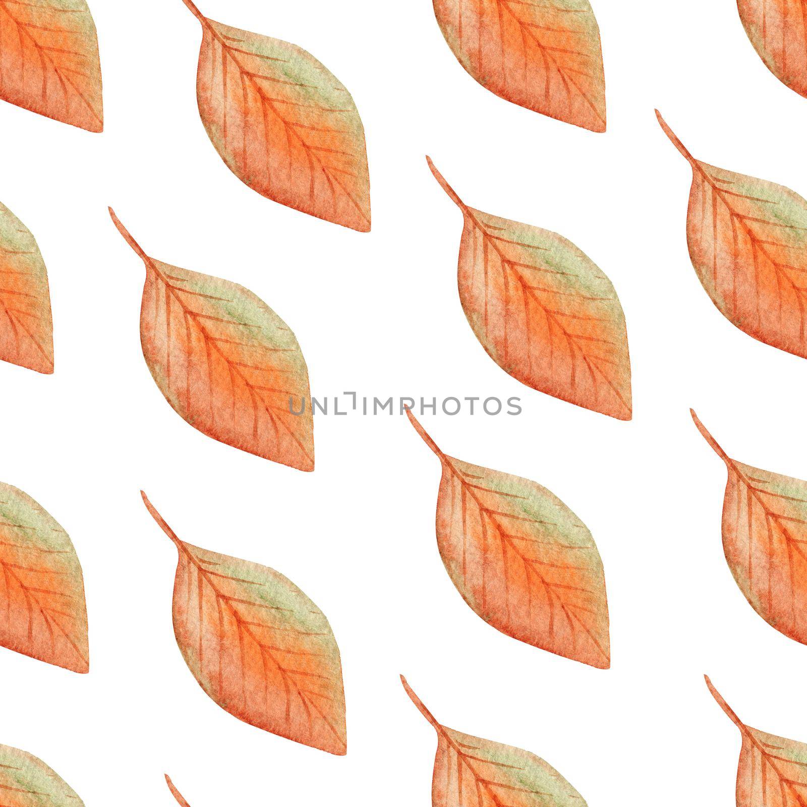 Watercolor autumn leaves seamless pattern on white background. Fall print for fabric, textile, wrapping, wallpaper, scrapbooking
