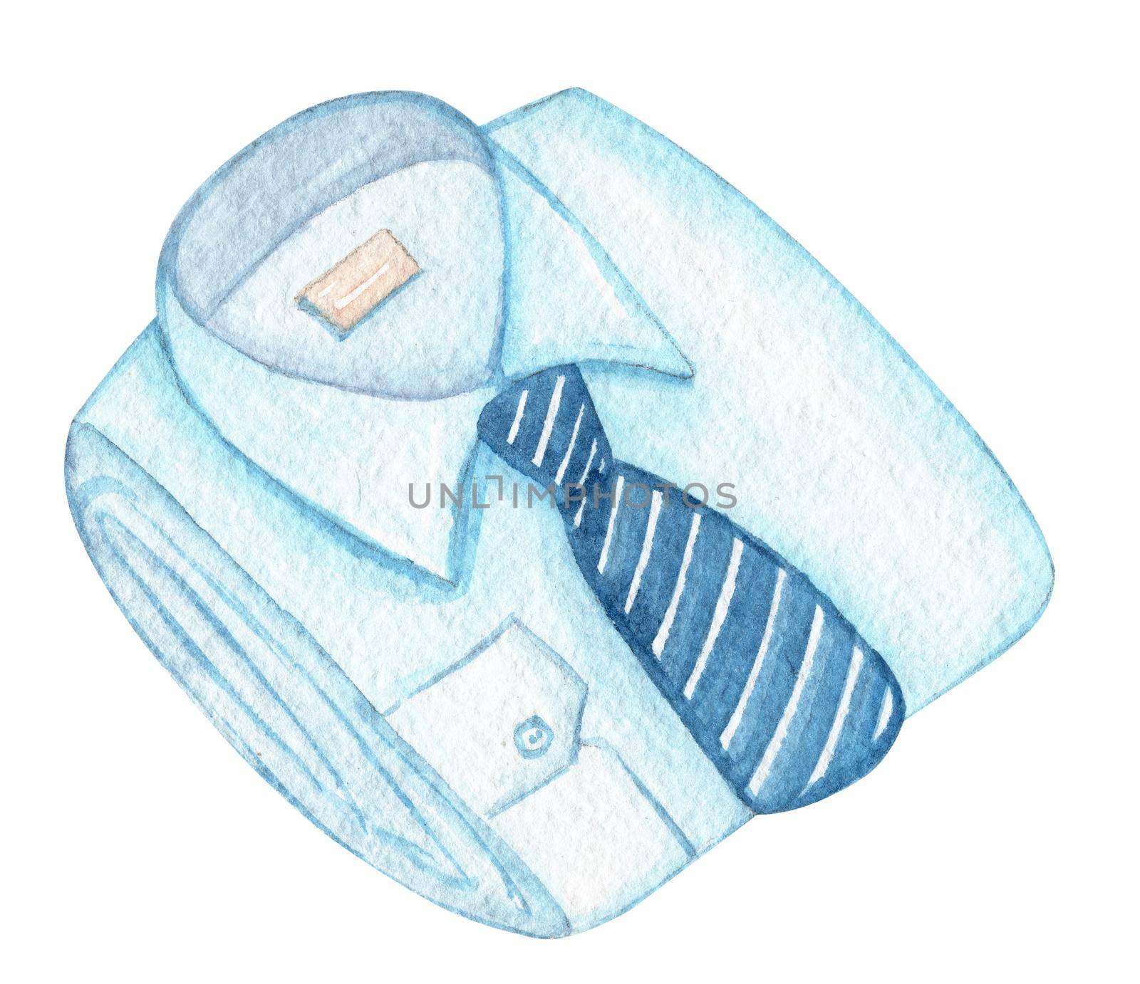 Watercolor blue shirt with tie folded isolated on white by dreamloud