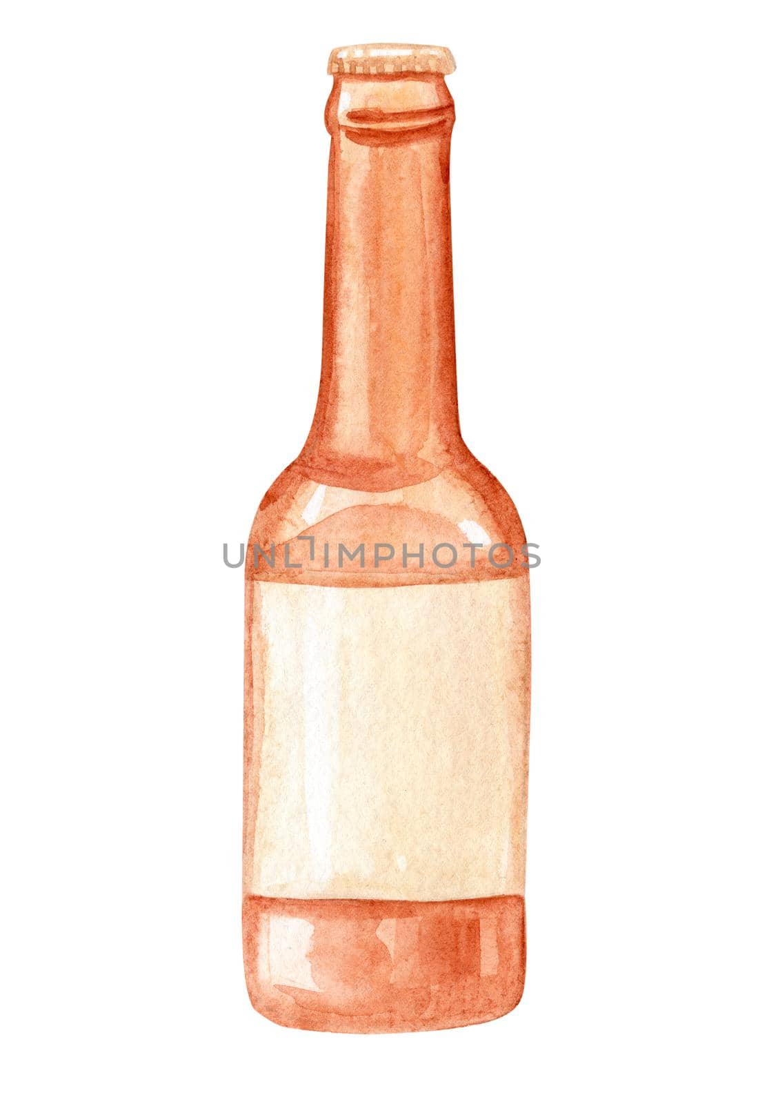 Watercolor beer brown bottle isolated on white by dreamloud