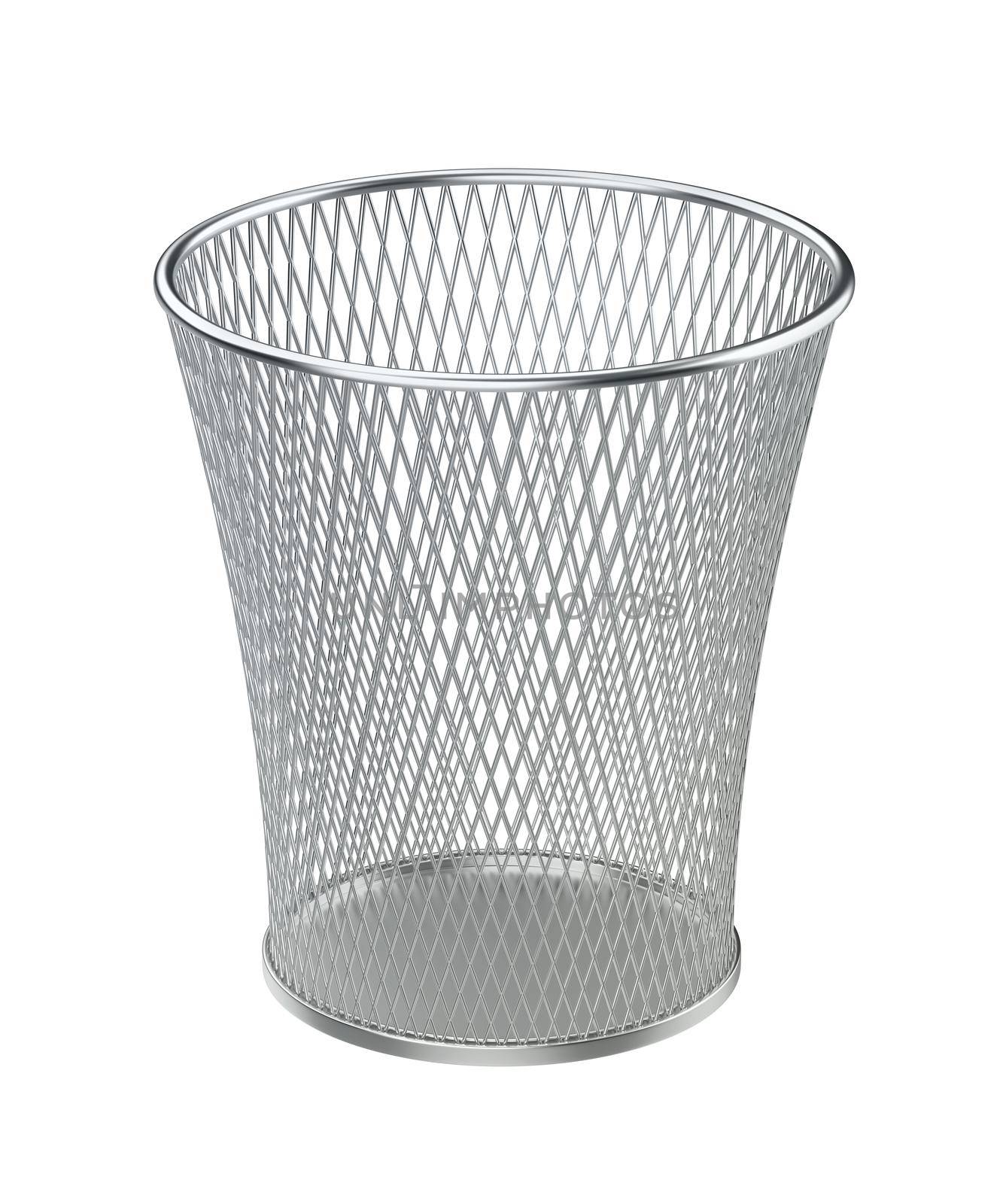 Silver wastepaper basket isolated on white background
