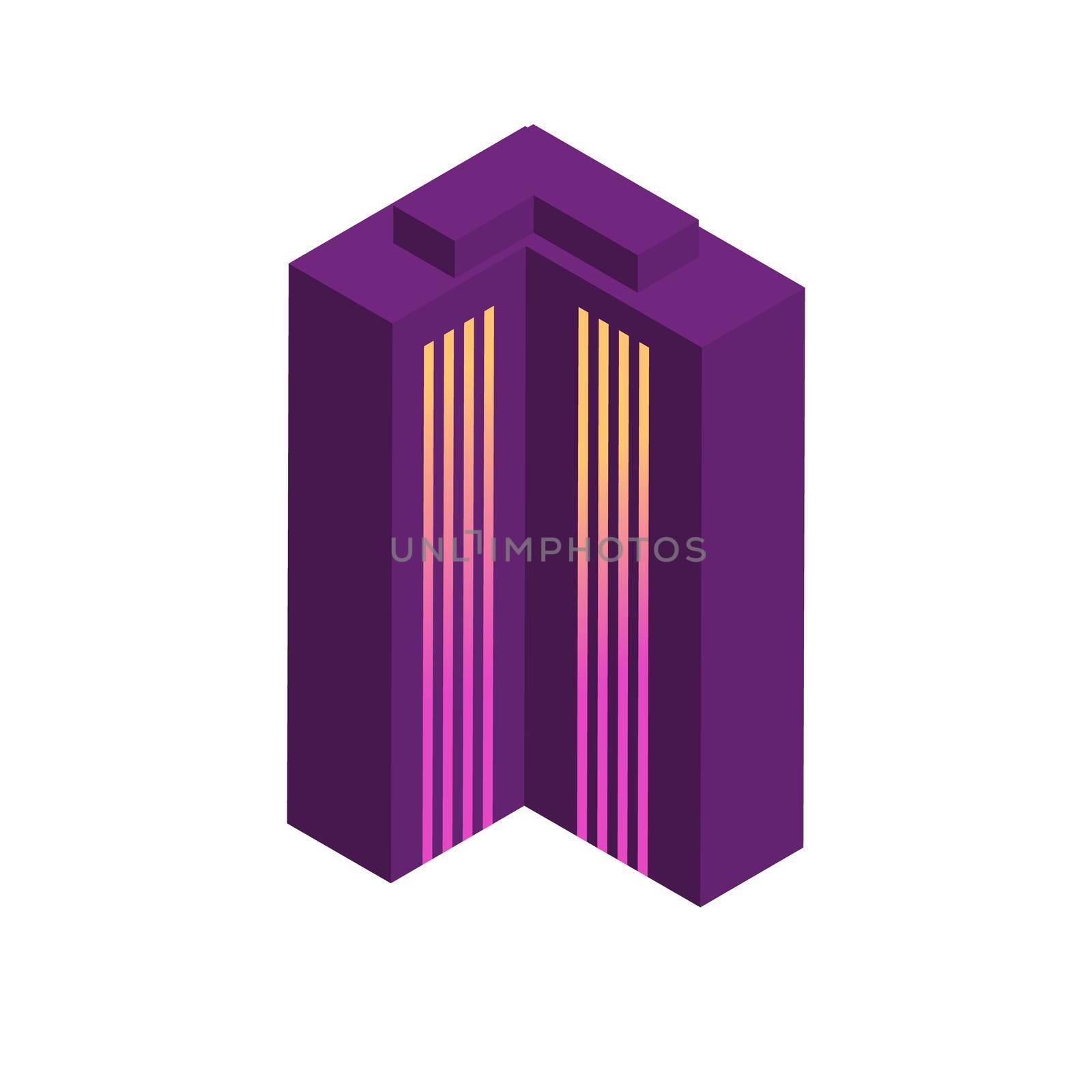 Isometric icon with modern neon skyscraper building on white. by natali_brill