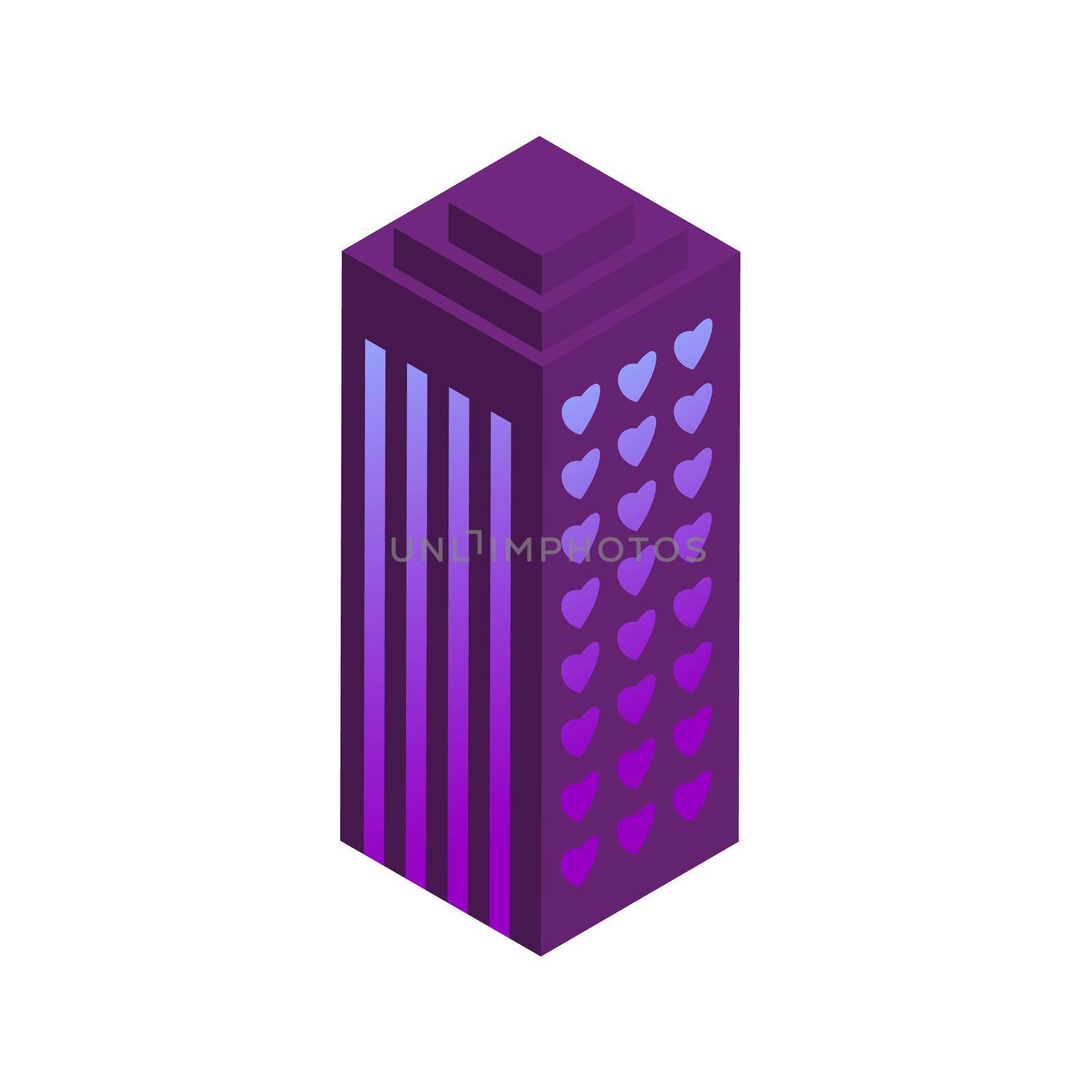 City of love, neon isometric building icon. Design for website, application. Modern isometric style. Love concept, valentine s day