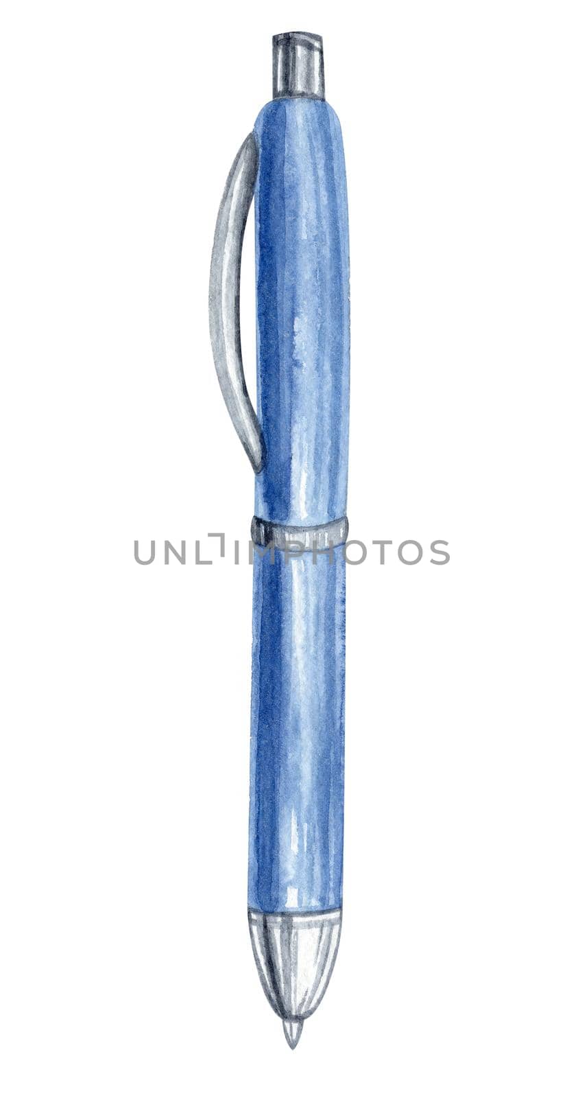 Watercolor blue ball pen isolated on white by dreamloud