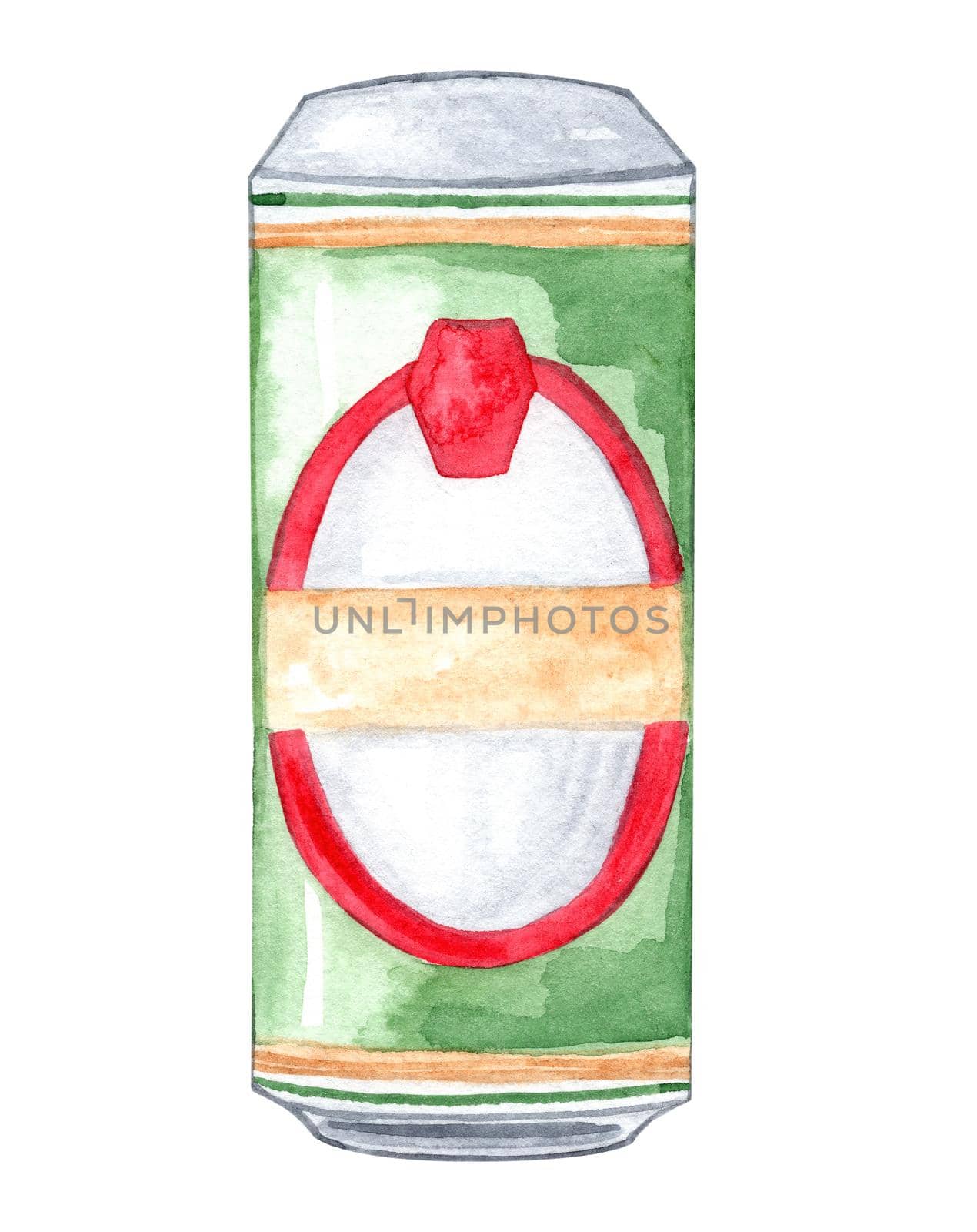 Watercolor beer tin bottle isolated on white background