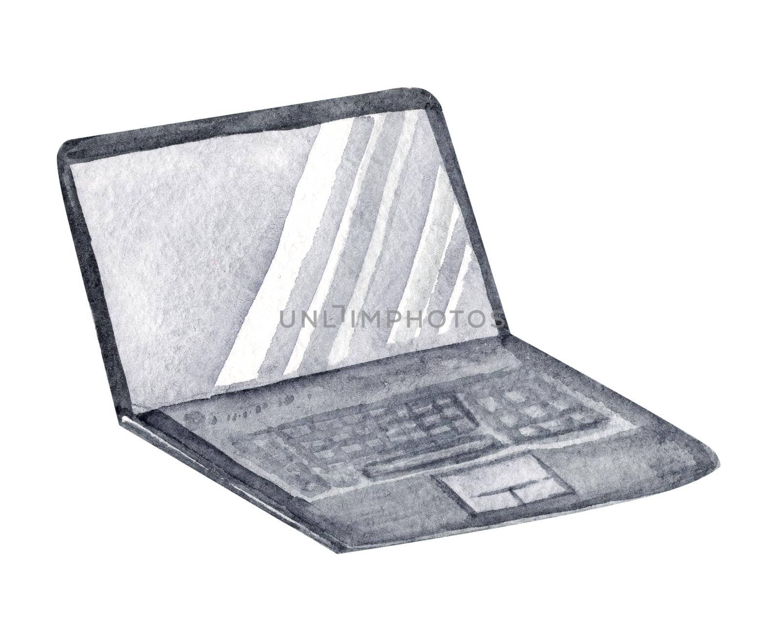 Watercolor black laptop isolated on white by dreamloud
