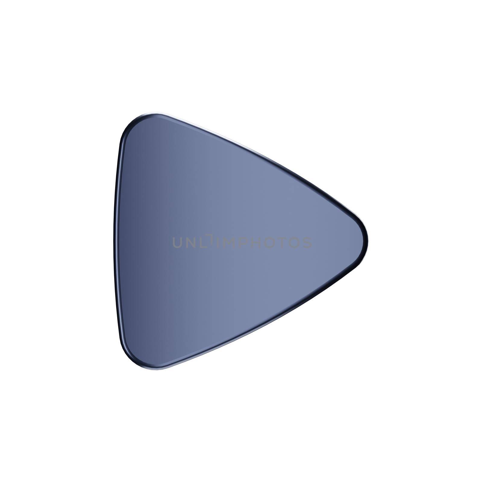 Volumetric metal play button on a white isolated background.