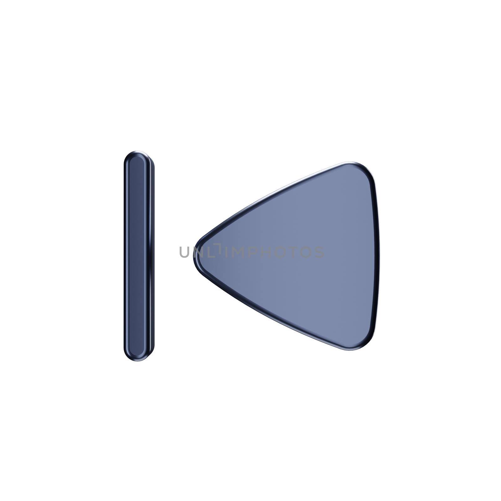 Volumetric metal skip to start button on a white isolated background