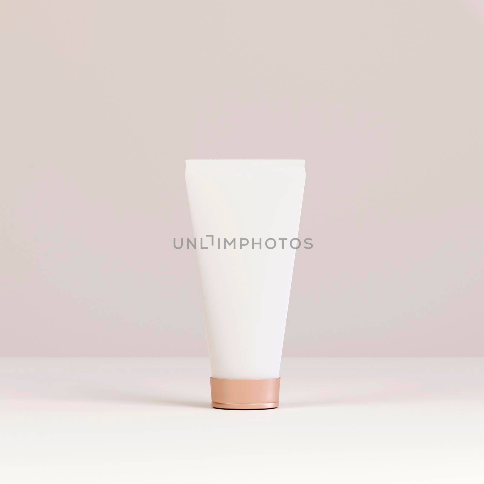 Gold cap and white tube mockup template for cosmetic cream or gel, ready to design isolated on white background.3d illustration