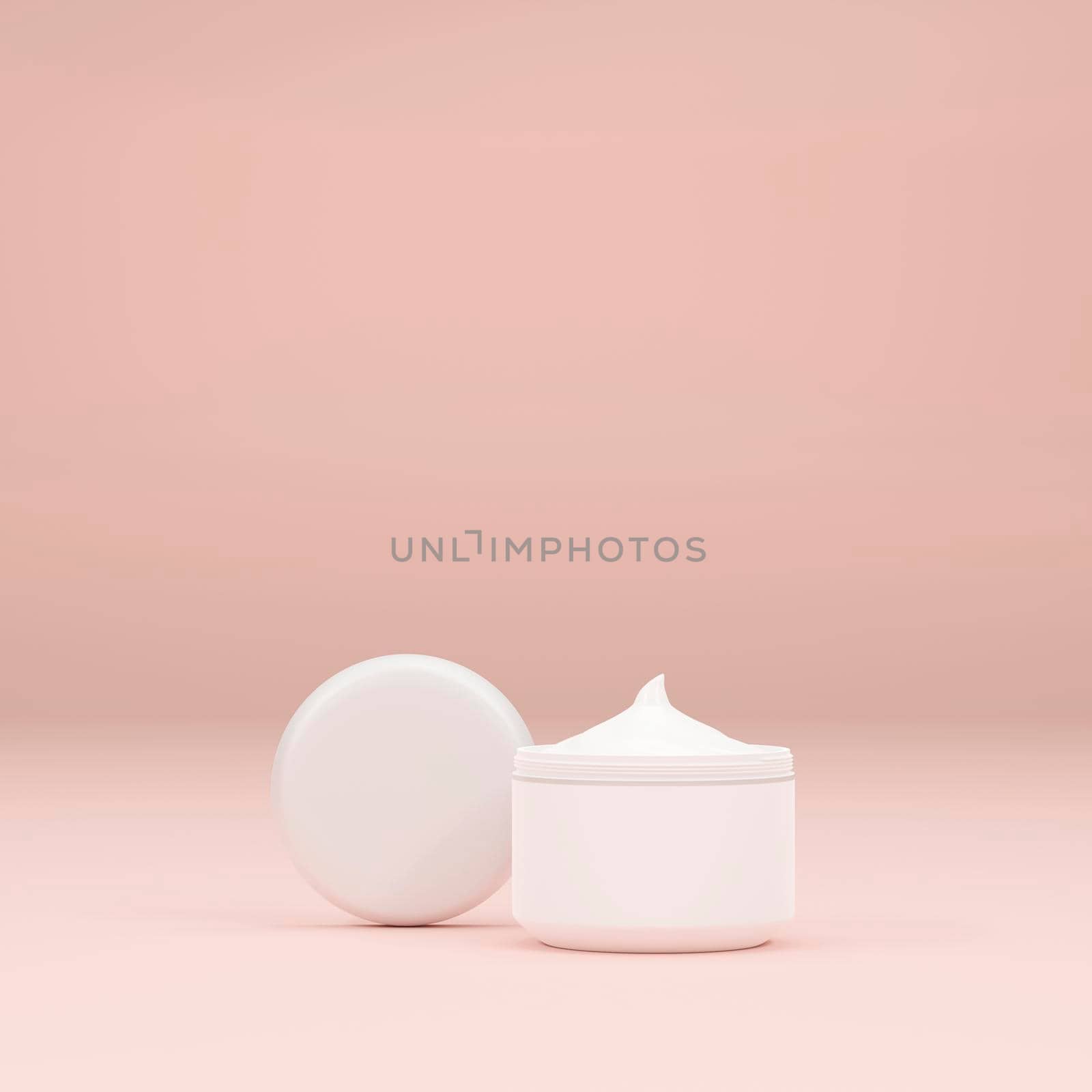 cosmetics jar isolated on pink background, 3D rendering by raferto1973