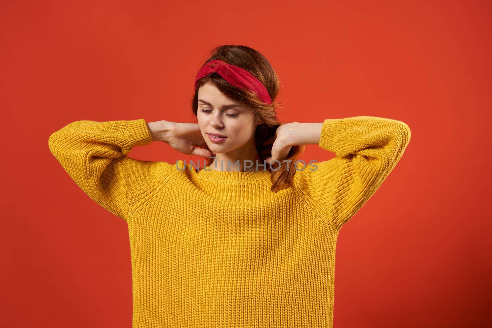 pretty woman in yellow sweater blue glasses fashion hairstyle by SHOTPRIME