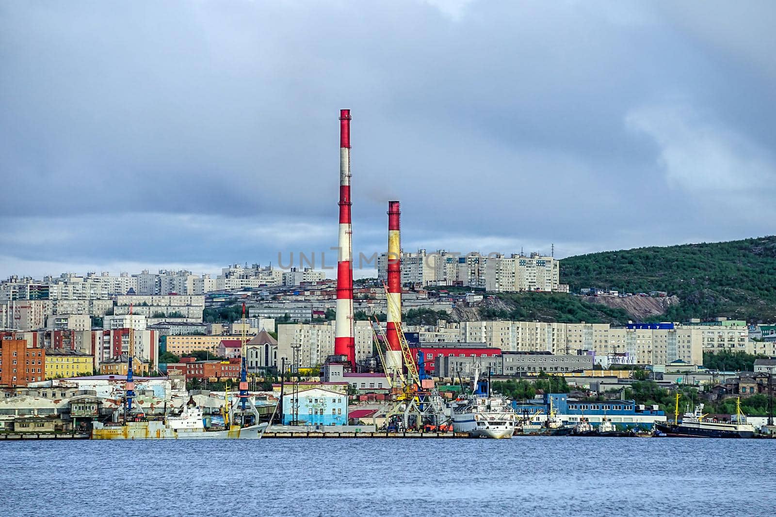 Urban landscape of Murmansk near the Kola Bay. Russia.