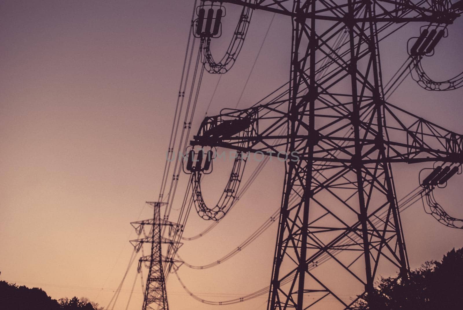 Sunset with telephone pole silhouette. Shooting Location: Sendai, Miyagi Prefecture