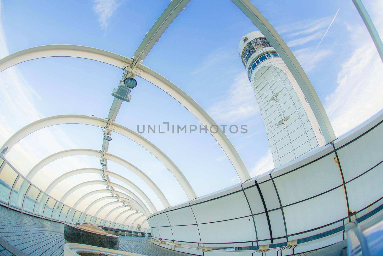 Yokohama Port Symbol Tower Stairs and Blue Sky. Shooting Location: Yokohama-city kanagawa prefecture