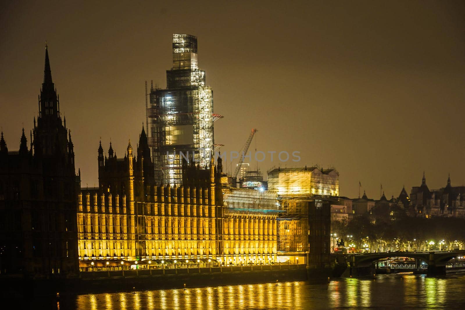 Night view of Westminster Palace (United Kingdom London). Shooting Location: United Kingdom, London