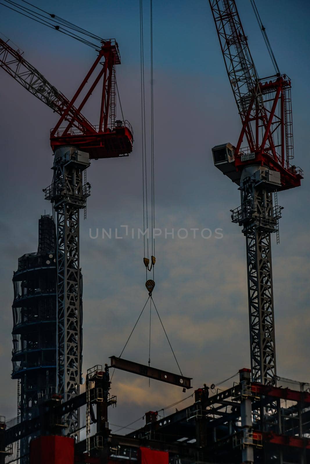 Building site of skyscrapers. Shooting Location: Tokyo metropolitan area