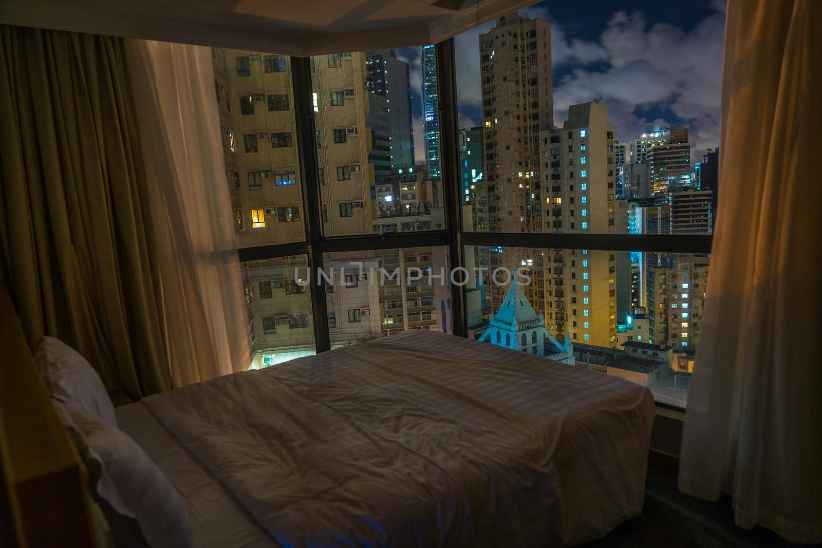 Night view viewed from Hong Kong hotel. Shooting Location: Hong Kong Special Administrative Region