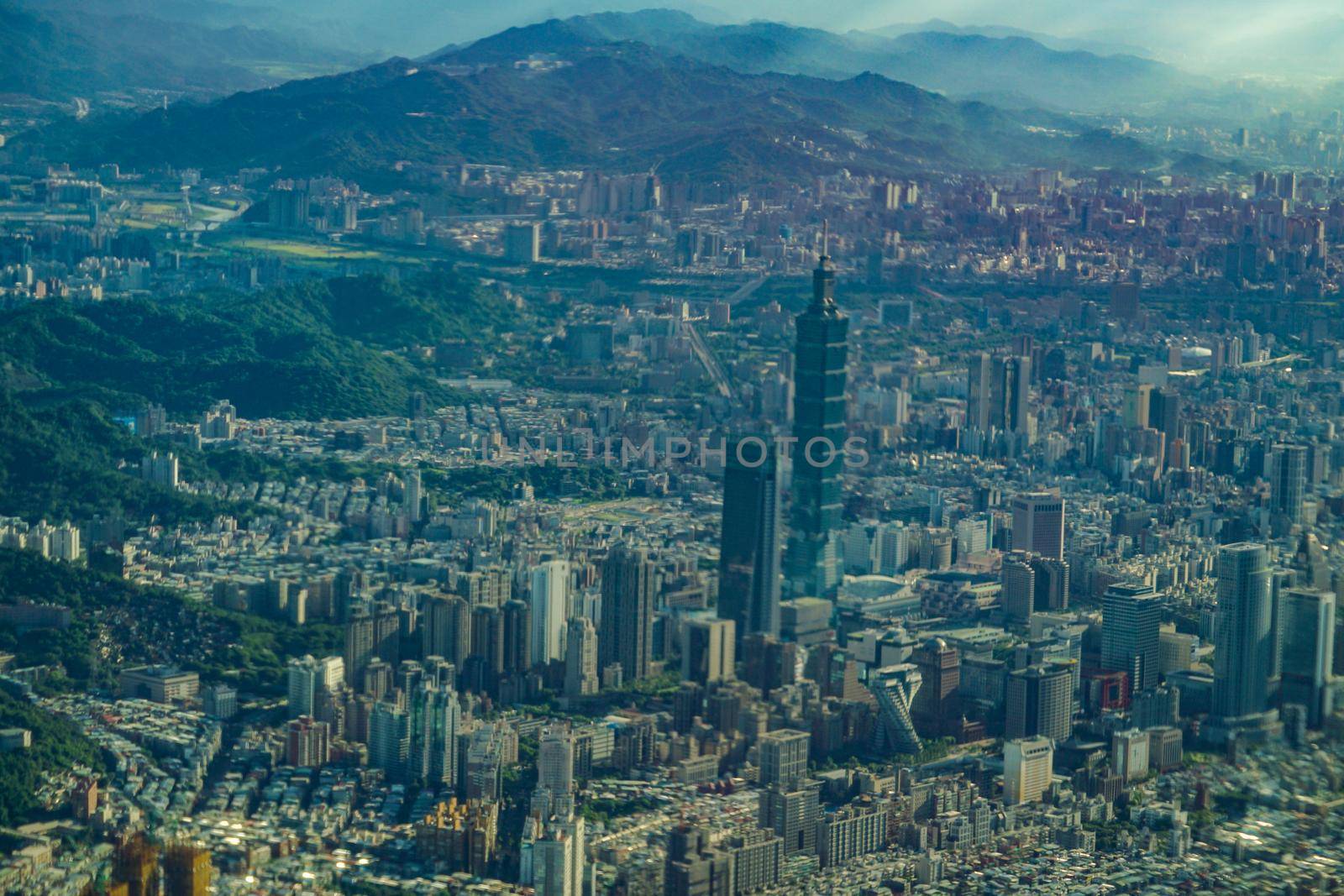 The city of Taipei seen from the plane. Shooting Location: Taiwan, Taipei